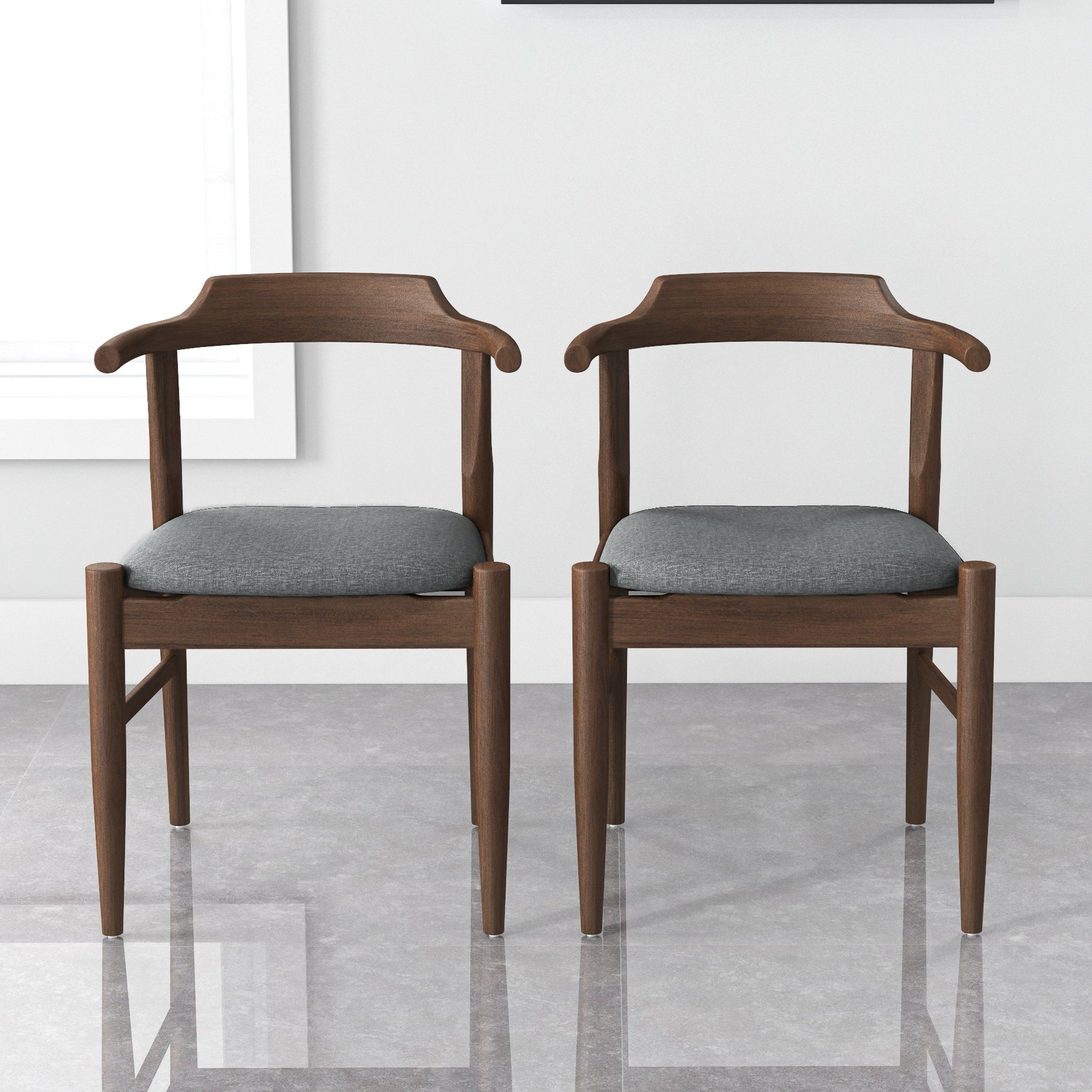 Ashcroft - Leon Mid-Century Modern Gray Fabric Dining Chair (Set of 2) - Image 3