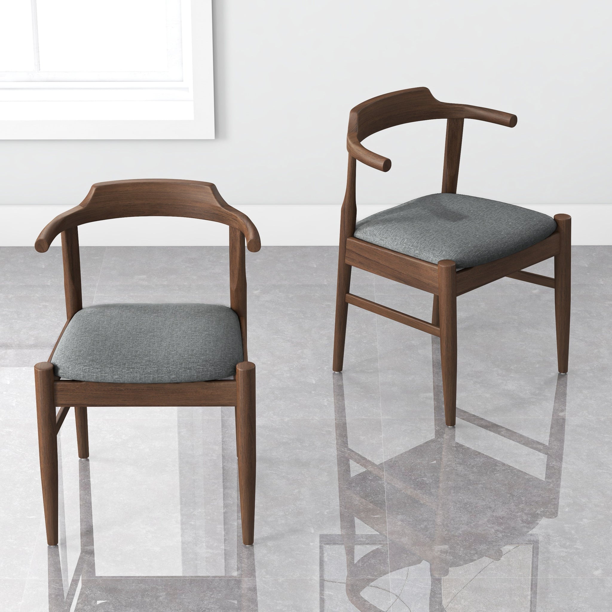 Ashcroft - Leon Mid-Century Modern Gray Fabric Dining Chair (Set of 2) - Image 4