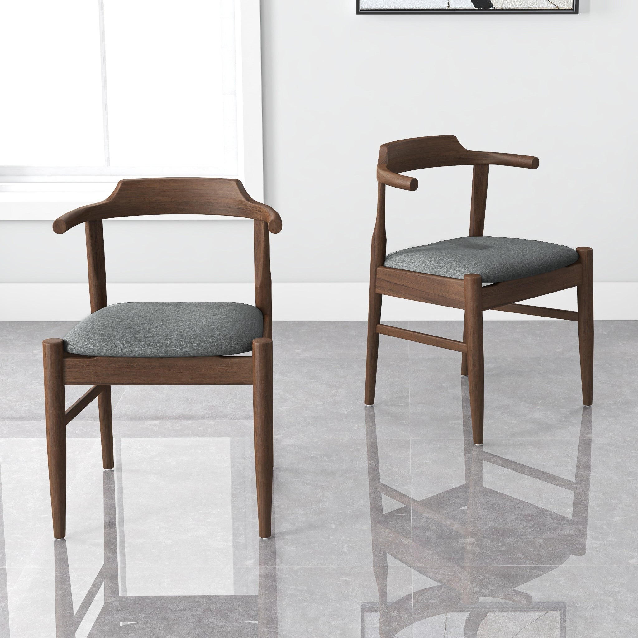 Ashcroft - Leon Mid-Century Modern Gray Fabric Dining Chair (Set of 2) - Image 5