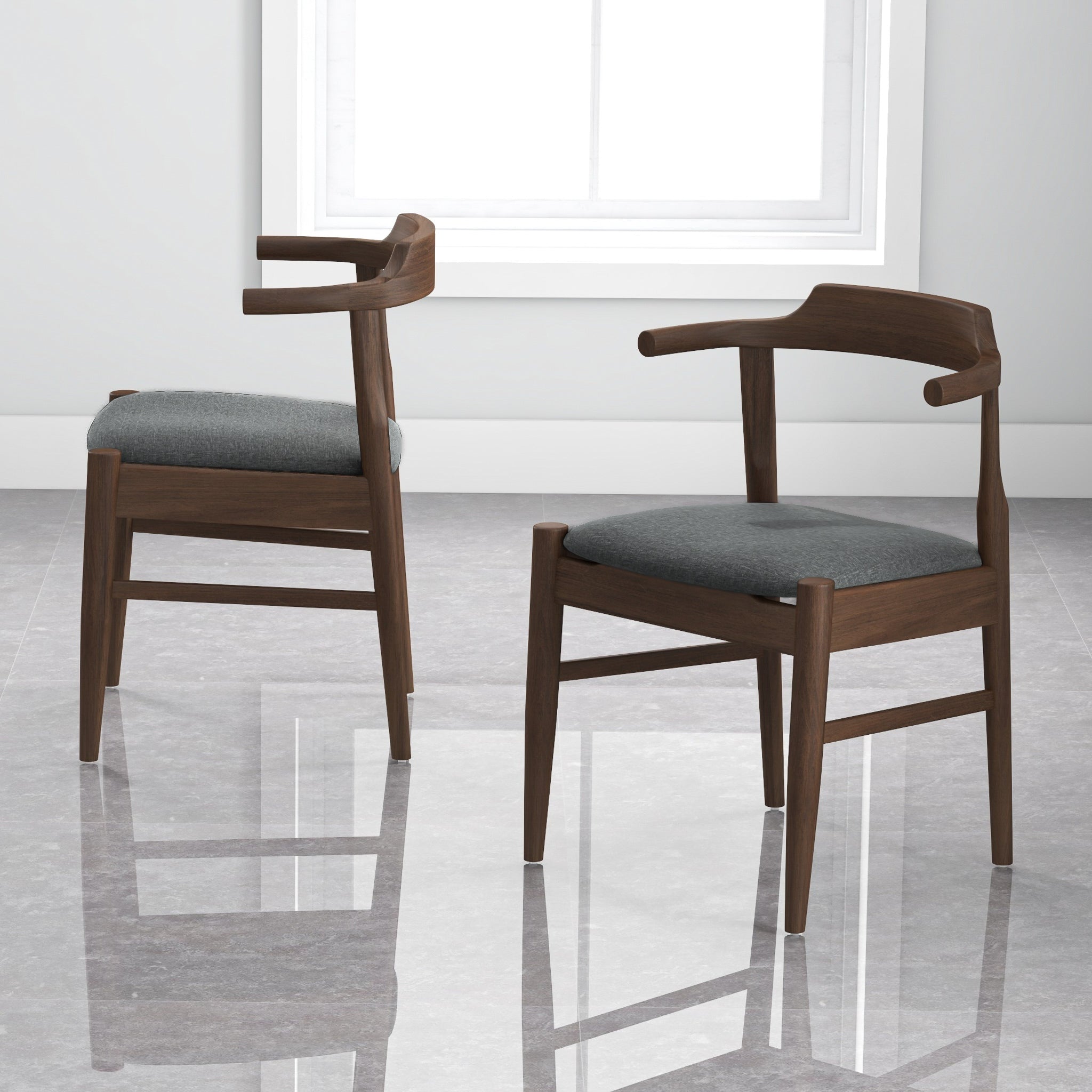 Ashcroft - Leon Mid-Century Modern Gray Fabric Dining Chair (Set of 2) - Image 6