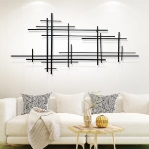 HMR - 39" Minimalist Black Metal Wall Decor with Vertical Lines for Living Room,Office,Hotel