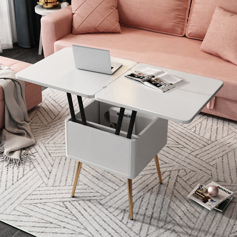 HMR - Modern Multi-functional Coffee Table Extendable with Storage & Lift Top in White - Image 3