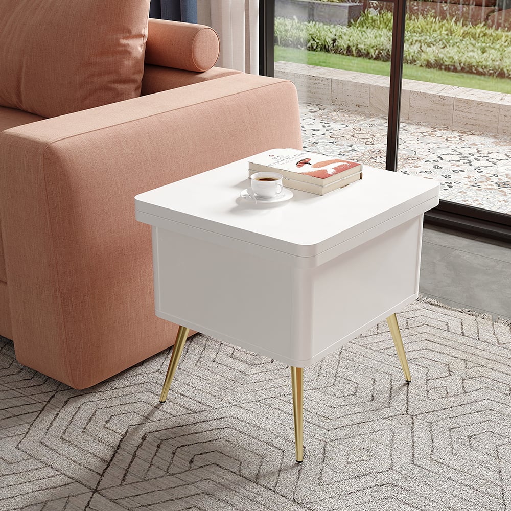 HMR - Modern Multi-functional Coffee Table Extendable with Storage & Lift Top in White - Image 5