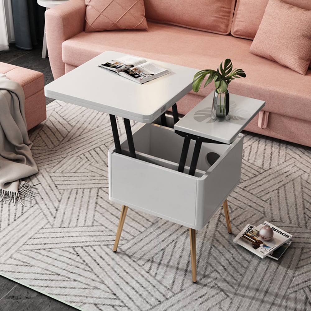 HMR - Modern Multi-functional Coffee Table Extendable with Storage & Lift Top in White - Image 6