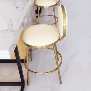 Alternative view of HMR - Modern Upholstery Round Faux Leather Counter Stool with Back in Beige