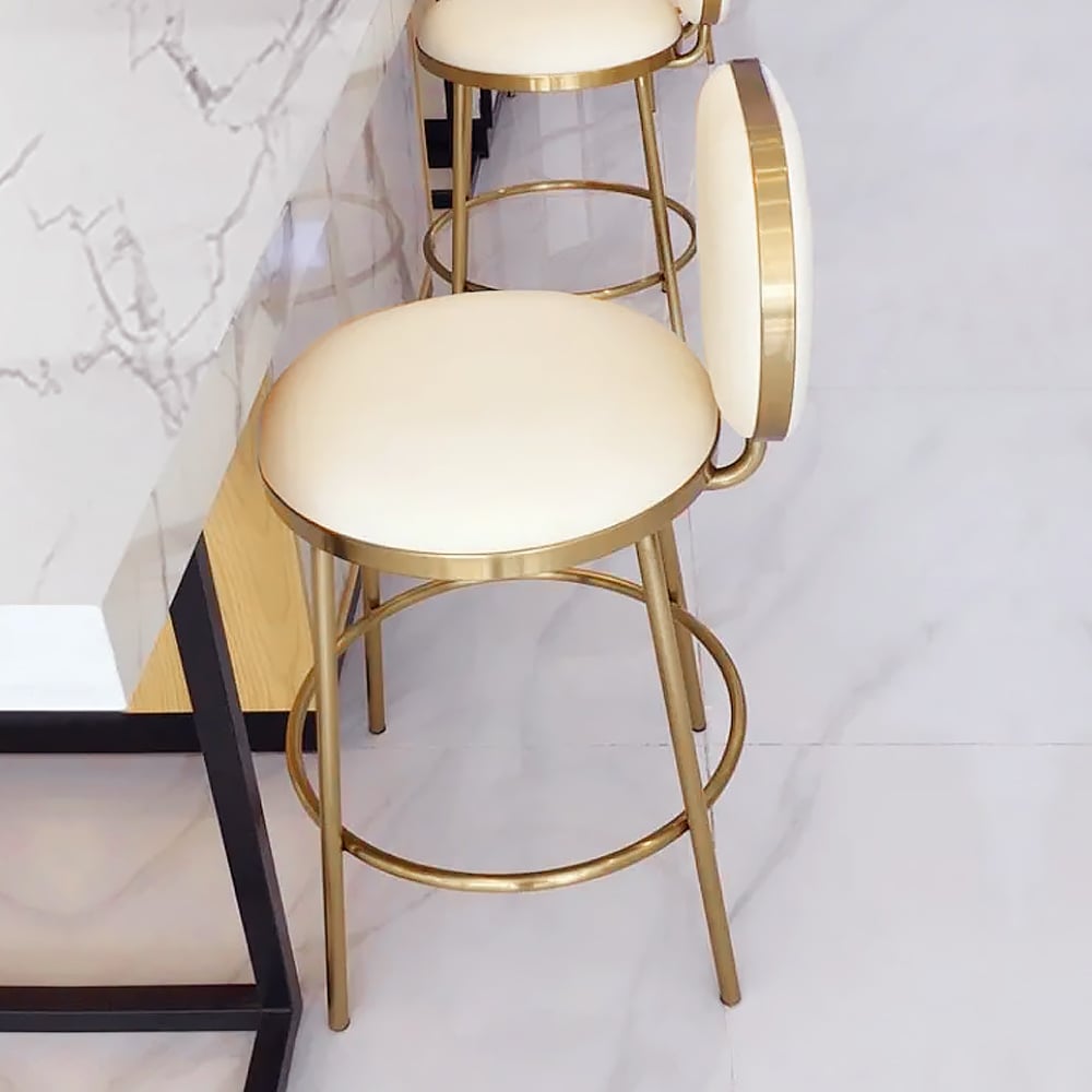 HMR - Modern Upholstery Round Faux Leather Counter Stool with Back in Beige - Image 2