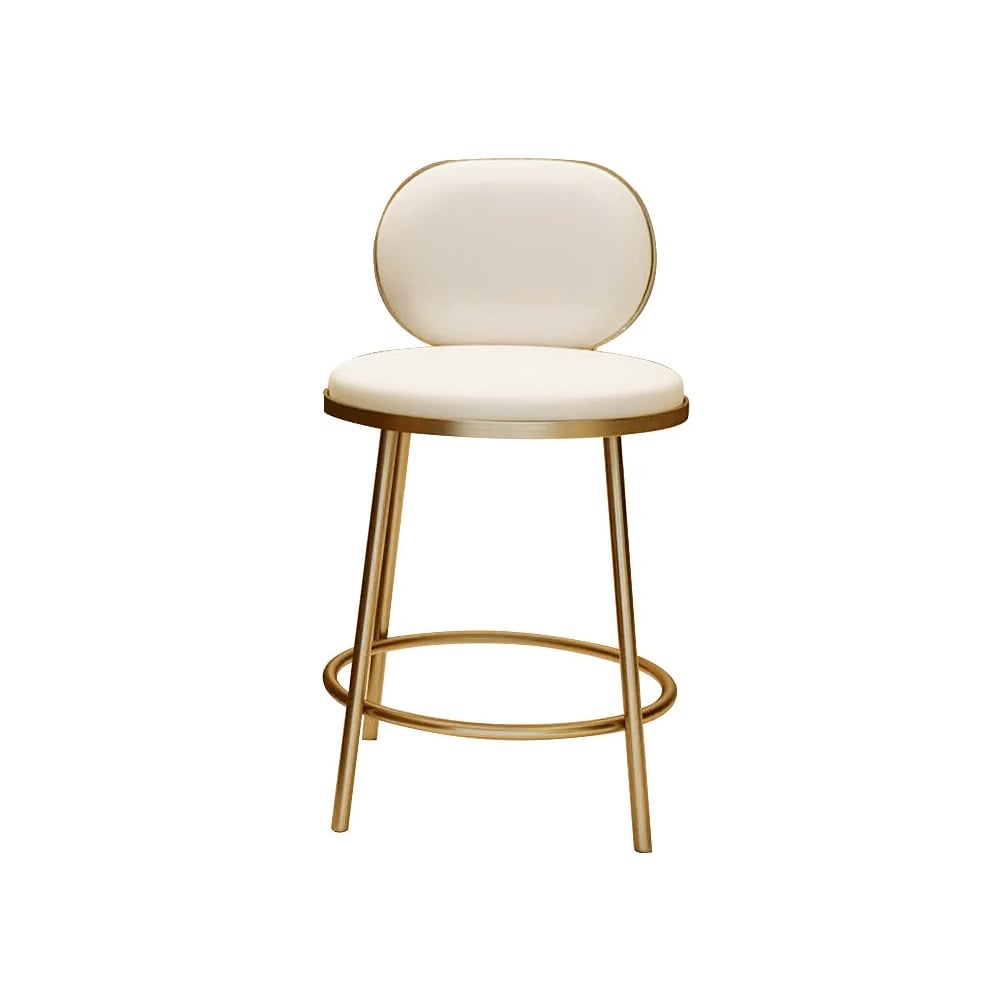 HMR - Modern Upholstery Round Faux Leather Counter Stool with Back in Beige - Image 5