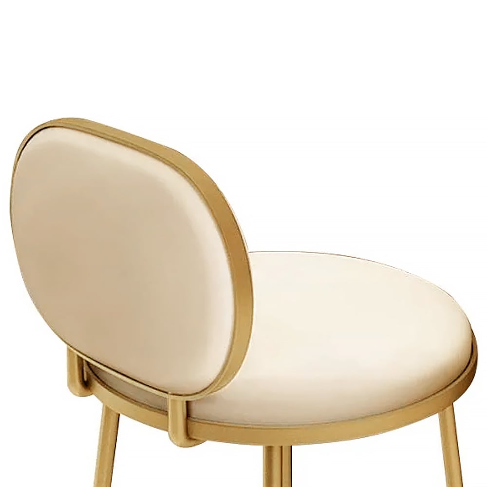 HMR - Modern Upholstery Round Faux Leather Counter Stool with Back in Beige - Image 6