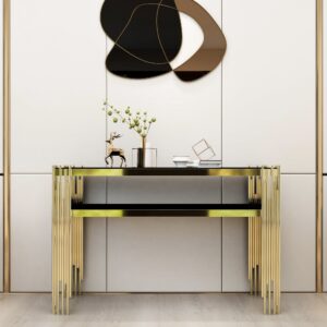 Alternative view of HMR - 47.2" Modern Faux Marble Narrow Console Table with Storage Shelf and 4 Gold Legs