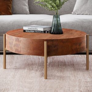 Alternative view of HMR - Retro Round Coffee Table with Metal Legs in Wood