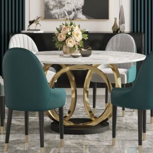 Alternative view of HMR - Round Dining Table for 6 Person with Black Pedestal in 53"Dia, Gold and White