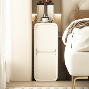 Alternative view of HMR - Modern Narrow Off-White Nightstand 2-Drawer Small Bedside Table with PU Leather