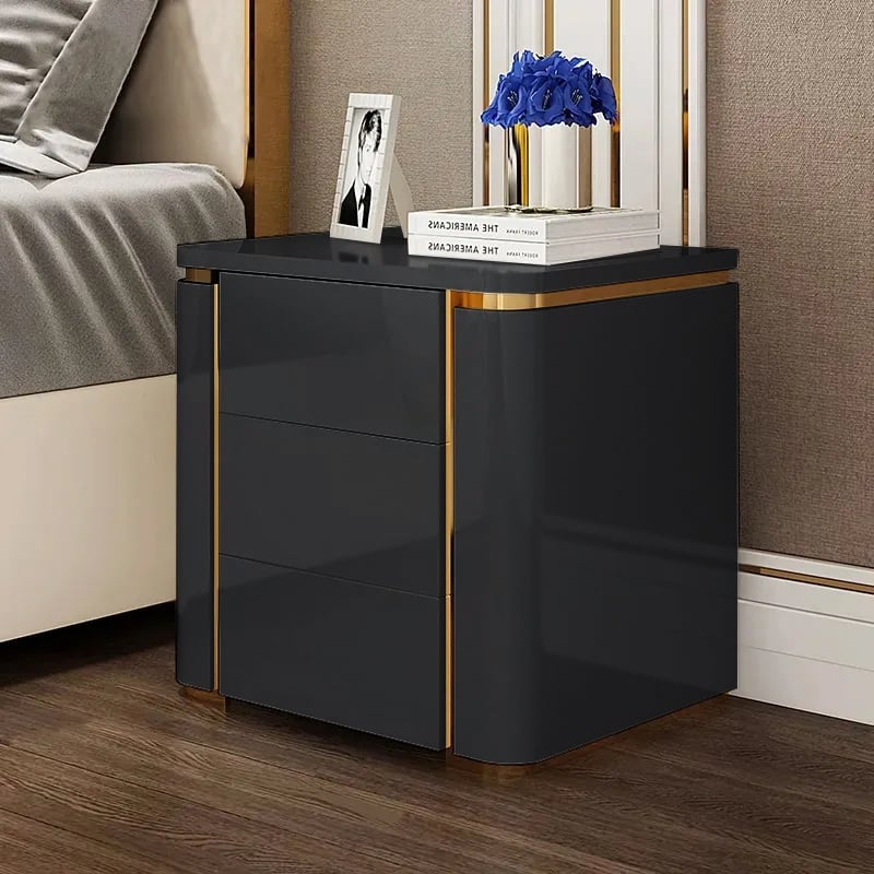HMR - Modern Square Nightstand with 3 Drawers