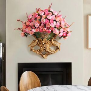 HMR - European Style Decorative Wall Flowers Carved Gold Artificial Flowers in Vase