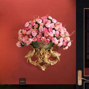 Alternative view of HMR - European Style Decorative Wall Flowers Carved Gold Artificial Flowers in Vase