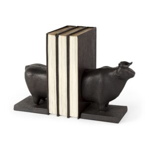 Mercana - Taurus III 9L x 4W Black Cast Aluminum Bull Bookends (Set of 2)